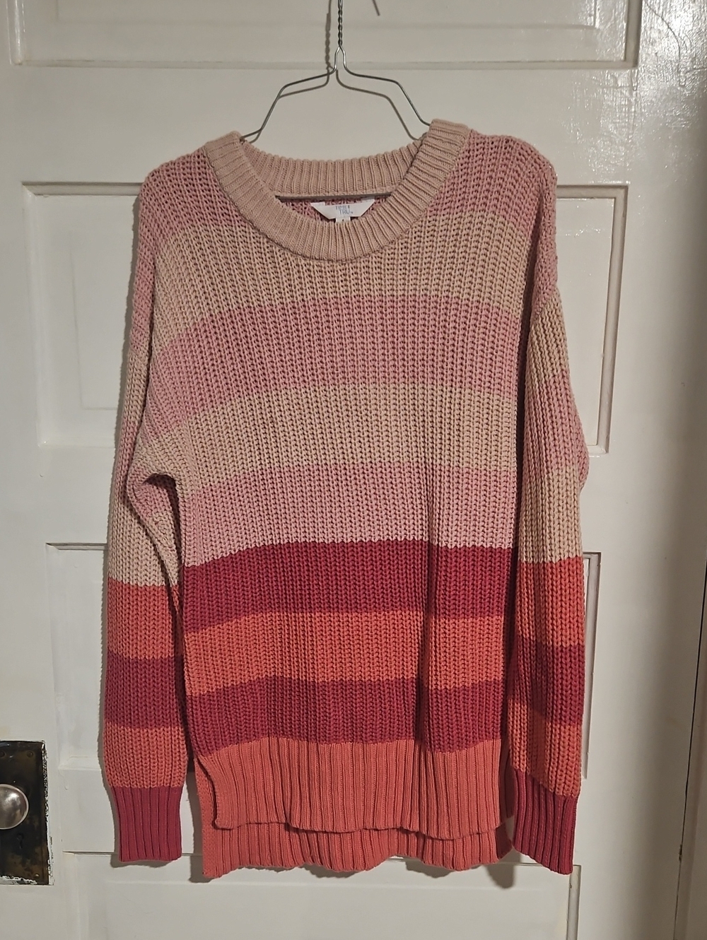 Time and Tru Striped Crewneck Sweater in Pink, Coral and Cream